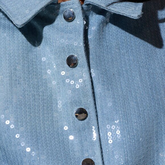 Akira Sequin Overlay Denim Bomber Jacket - Picture 5 of 5